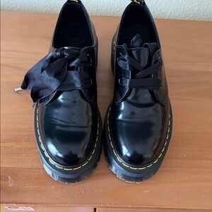 Dr. Martens Black Leather Oxfords with Yellow Stitching